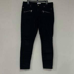 Paige black overdye skinny jeans with zippers